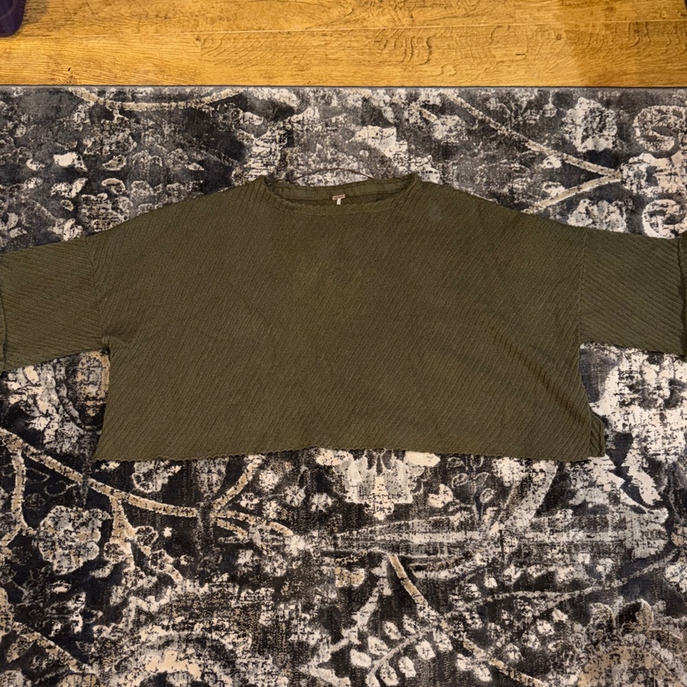 Free People Olive Green Ribbed Cropped Sweater Top size M